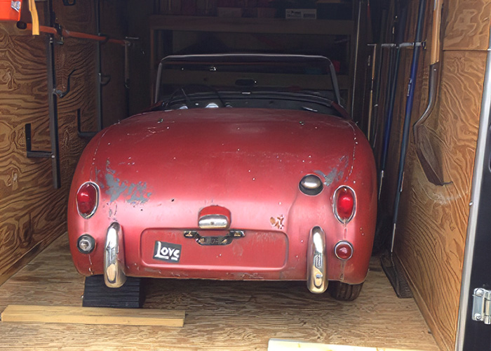 Austin Healey Sprite Mk1 restoration project in progress in a home garage
