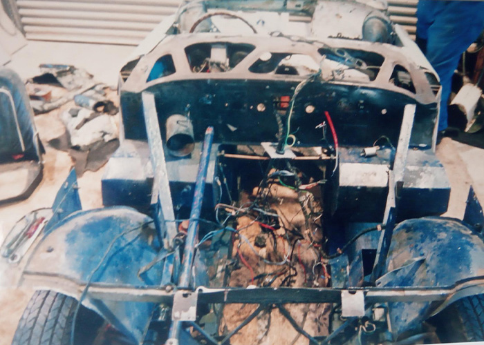 Graham Foster's Austin Healey 100/4 during body and chassis restoration