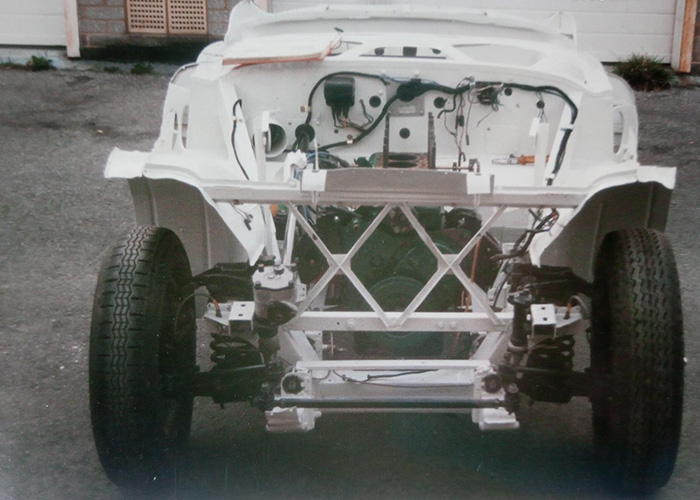 Graham Foster's Austin Healey 100/4 body and chassis during restoration