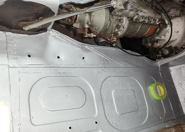 Austin Healey 3000 floor repainted and prepared during restoration
