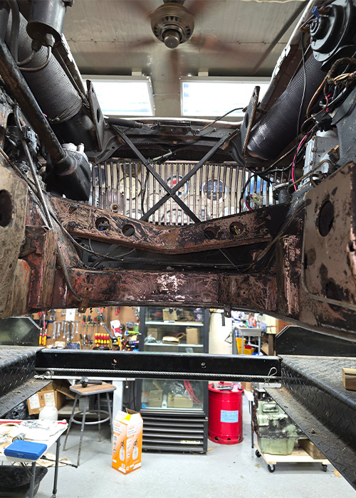 Austin Healey 3000 engine bay before cleaning and preparation