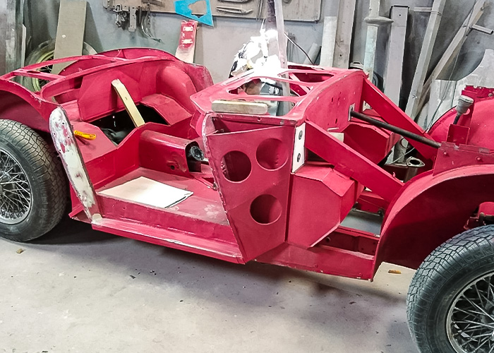 Austin Healey 100 body during dismantling and restoration work