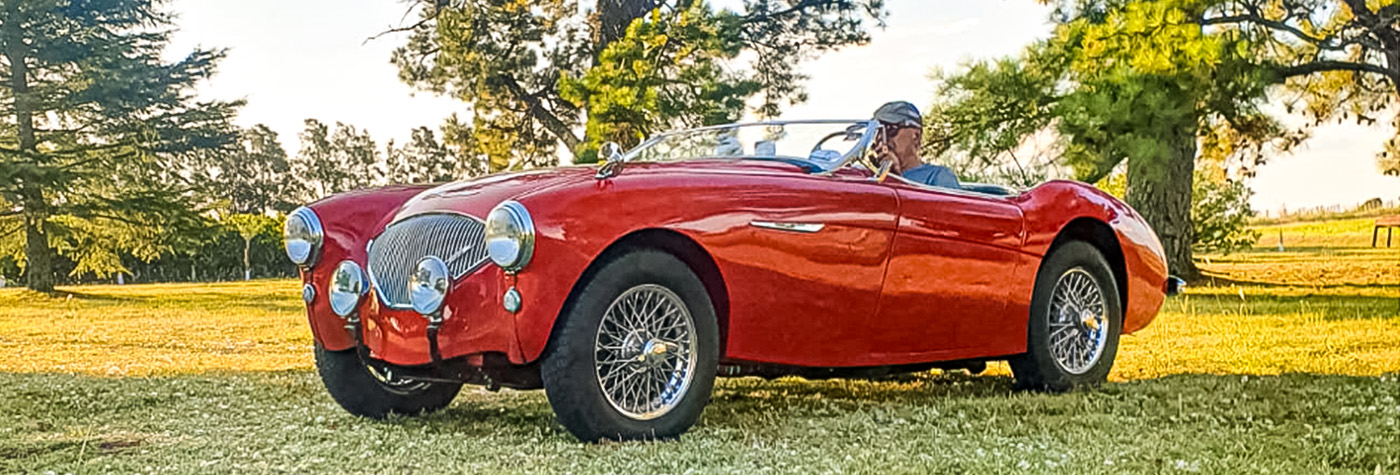 Pedro Passadore's restored Austin Healey 100 parked outdoors