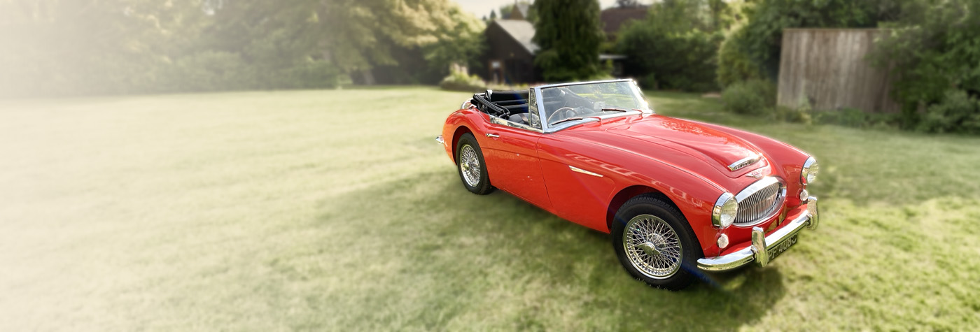 Peter Hunt's restored 1965 Austin Healey 3000 parked on grass after a seven-year restoration