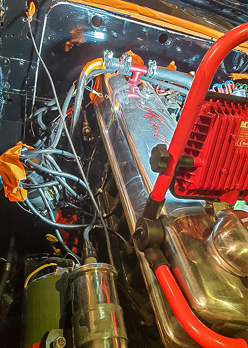 Austin Healey 100/6 engine bay detail during restoration and repaint work