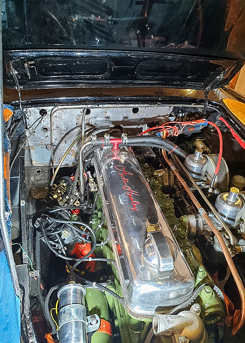 Austin Healey 100/6 engine bay after mechanical restoration work
