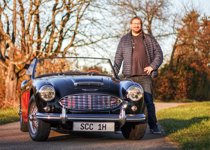 Tobias Olschewski with his restored 1957 Austin Healey 100/6 BN4
