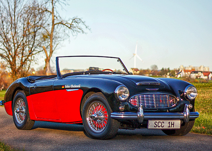 Front three-quarter view of Tobias Olschewski's restored Austin Healey 100/6