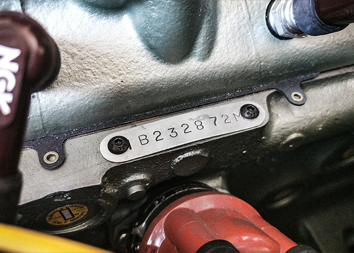 Austin Healey engine number plate on the cylinder block